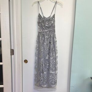 Max Studio Gray Floral Lace Midi Dress